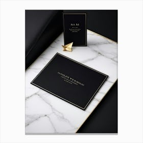 Black Card Engagement Invitation Featuring A Sleek Modern Geometric Design Bathed In A Luxurious G Canvas Print