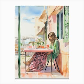 At A Cafe In Essaouira Morocco Watercolour Canvas Print