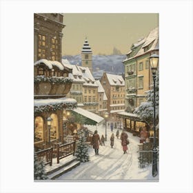 Vintage Winter Illustration Prague Czech Republic 1 Canvas Print