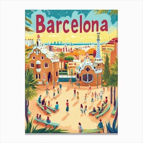 Aihrgdesign A 1970s Inspired Travel Poster For Barcelona 3 Canvas Print