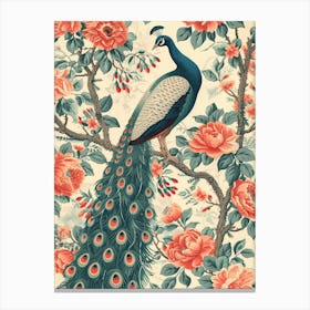 Cream Vintage Peacock Wallpaper 1 Canvas Print