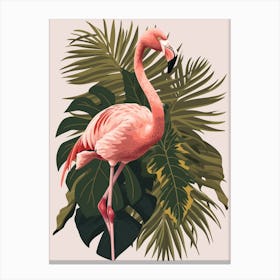 American Flamingo And Alocasia Elephant Ear Minimalist Illustration 1 Canvas Print