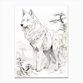 Japanese Wolf Line Drawing 3 Canvas Print