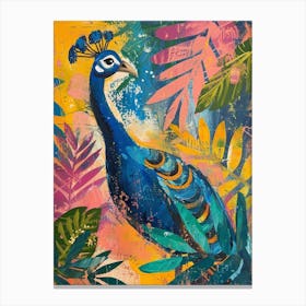 Colourful Tropical Peacock Painting 2 Canvas Print