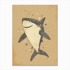 Cute Shark Dark Beige Background Canvas Print