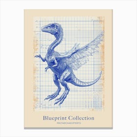 Protarchaeopteryx Dinosaur Blue Print Sketch 2 Poster Canvas Print