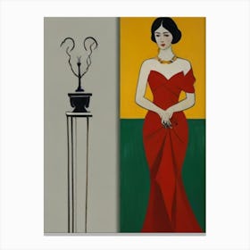 Asian Woman In Red Dress Canvas Print