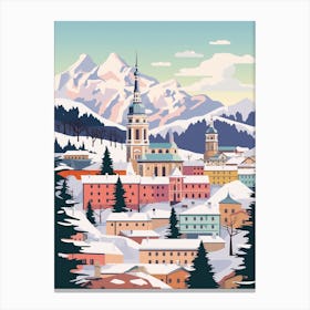 Retro Winter Illustration Salzburg Austria 2 Canvas Print