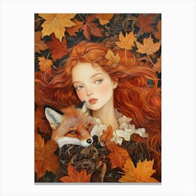 Autumn Girl With Fox 2 Canvas Print