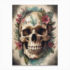 Floral Skull Vintage Painting (20) Canvas Print