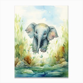 Elephant Painting Scuba Diving Watercolour 4 Canvas Print