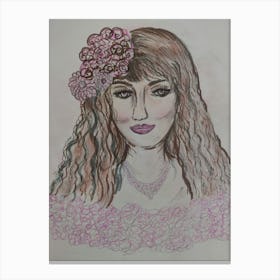 Lady with pink flower Canvas Print