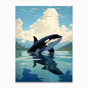 Orca Whale Swimming In The Water With Clouds Canvas Print