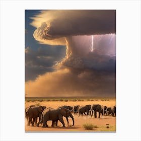 Elephants In The Savannah Canvas Print