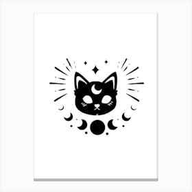 Cat With Moon And Stars Canvas Print