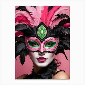 A Woman In A Carnival Mask, Pink And Black (56) Canvas Print