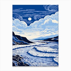 A Screen Print Of Croyde Bay Beach Devon 3 Canvas Print