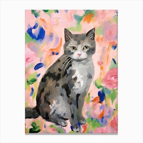 A Scottish Fold Blue Cat Painting, Impressionist Painting 8 Canvas Print