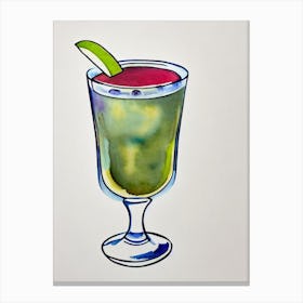 Blueberry Daiquiri Minimal Line Drawing With Watercolour Cocktail Poster Canvas Print
