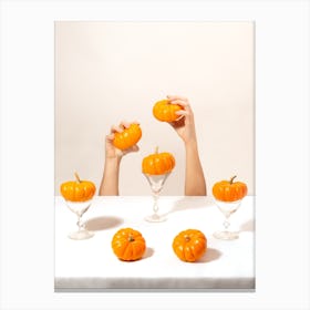 Pumpkins And Hands Table Canvas Print