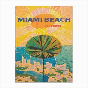 Miami Beach Florida Retro Vintage Travel Poster Canvas Print