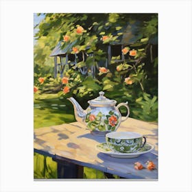 Tea Pot On The Table In Garden - expressionism Canvas Print