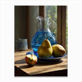 Blue Jug And Pears Canvas Print