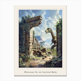 Dinosaur By An Ancient Ruin Painting 2 Poster Canvas Print