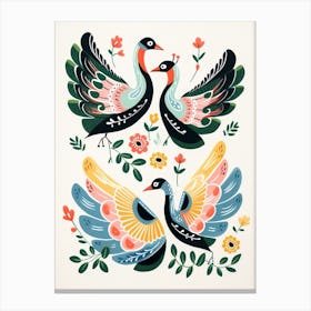 Folk Style Bird Painting Swan 5 Canvas Print