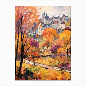 Autumn City Park Painting Parc Des Buttes Chaumont Paris France 2 Canvas Print