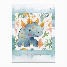 Cute Muted Pastels Triceratops Dinosaur 1 Poster Canvas Print