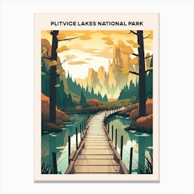 Plitvice Lakes National Park Midcentury Travel Poster Canvas Print