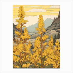 Nokanzou Goldenrod 2 Japanese Botanical Illustration Canvas Print