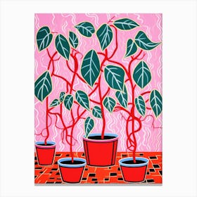 Pink And Red Plant Illustration Wax Plant 2 Canvas Print