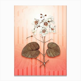 Catalpa Cordifolia Flower Vintage Botanical in Peach Fuzz Awning Stripes Pattern n.0142 Canvas Print