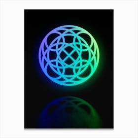 Neon Blue and Green Abstract Geometric Glyph on Black n.0275 Canvas Print