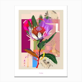 Protea 1 Neon Flower Collage Poster Canvas Print