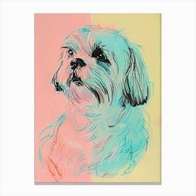 Pastel Tibetan Spaniel Dog Pastel Line Illustration  4 Canvas Print