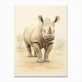 Rhino Walking Through The Landscape Illustration 2 Canvas Print