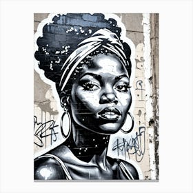 Vintage Graffiti Mural Of Beautiful Black Woman 144 Canvas Print