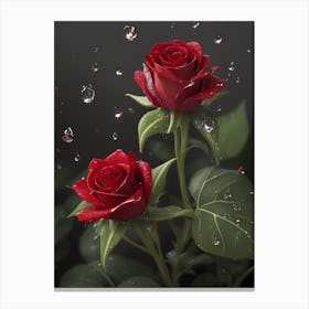 Red Roses At Rainy With Water Droplets Vertical Composition 3 Canvas Print