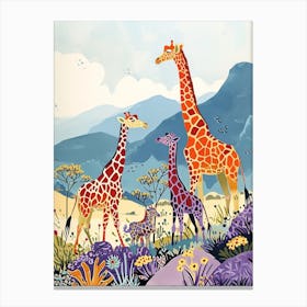 Cute Giraffe Family Illustration Canvas Print