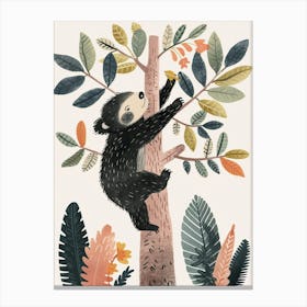 Sloth Bear Cub Climbing A Tree Storybook Illustration 2 Canvas Print