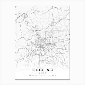 Beijing China White Map Canvas Print