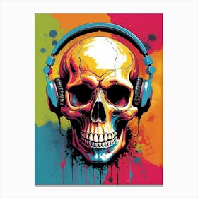 Skull With Headphones Pop Art (14) Canvas Print