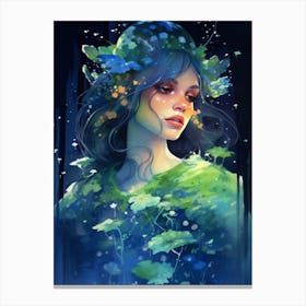 Alluring forest nymph with flowing emerald hair Canvas Print