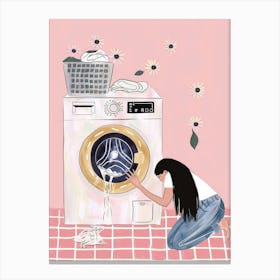 Illustration Of A Woman Washing Clothes Canvas Print