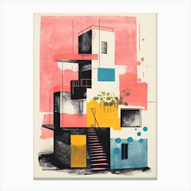A House In Istanbul, Abstract Risograph Style 3 Canvas Print