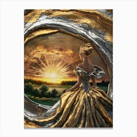 A Woman With Golden Landscape Canvas Print