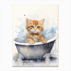 Pixiebob Cat In Bathtub Bathroom 2 Canvas Print